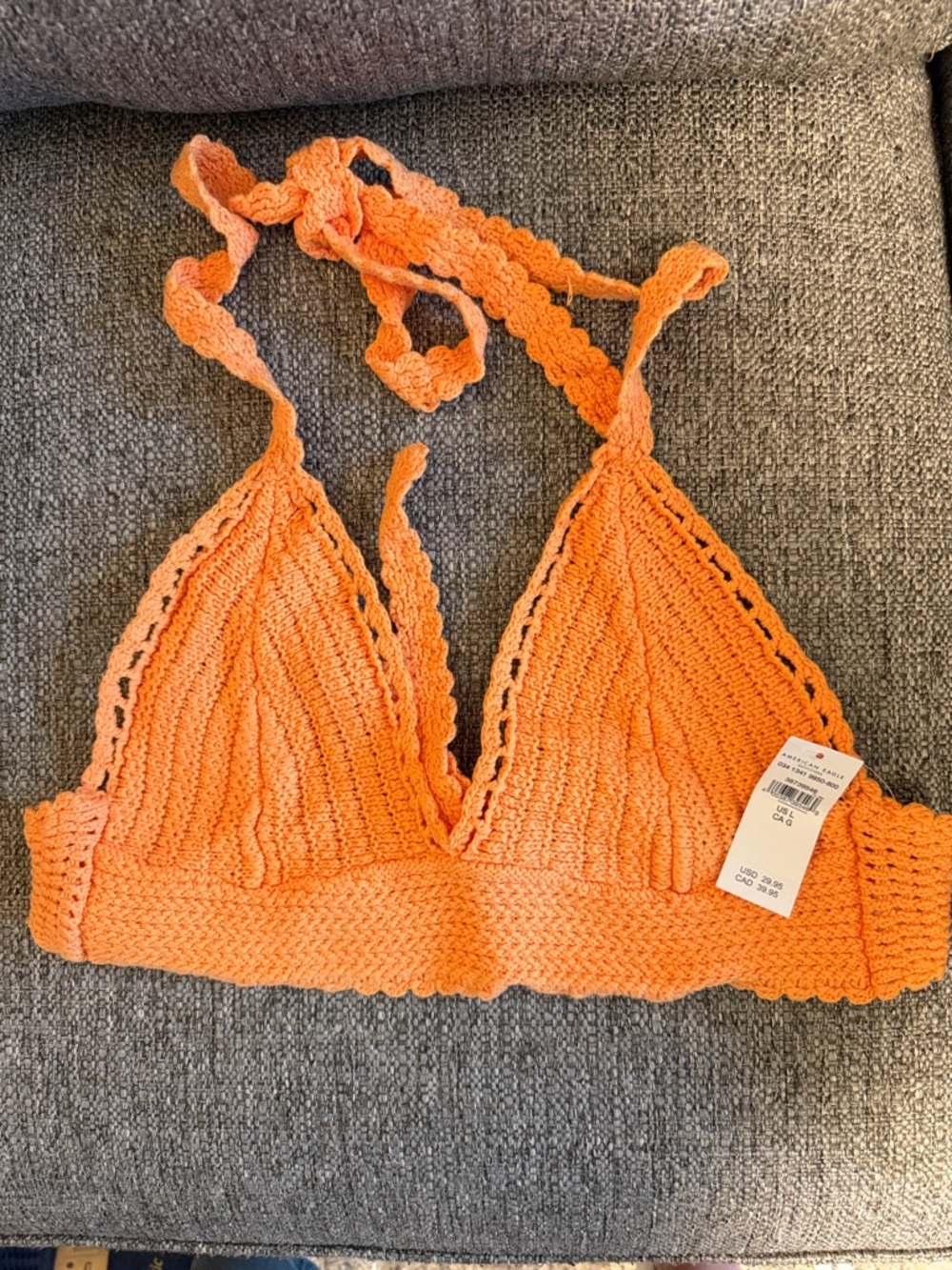 NWT American Eagle Outfitters Boho Crochet Triangle Halter Top - Orange Large
